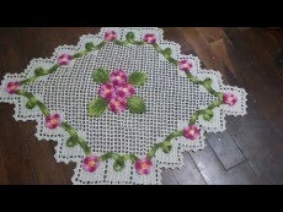 Tapete de crochê com flores,folhas e arabescos, facíl de fazer ( 2 parte )