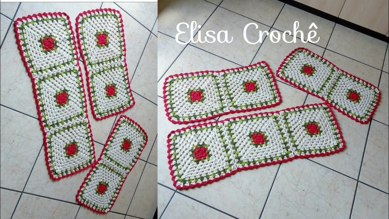 Versão canhotos:Jogo de passadeiras simples em crochê (2 ° parte final) # Elisa Crochê
