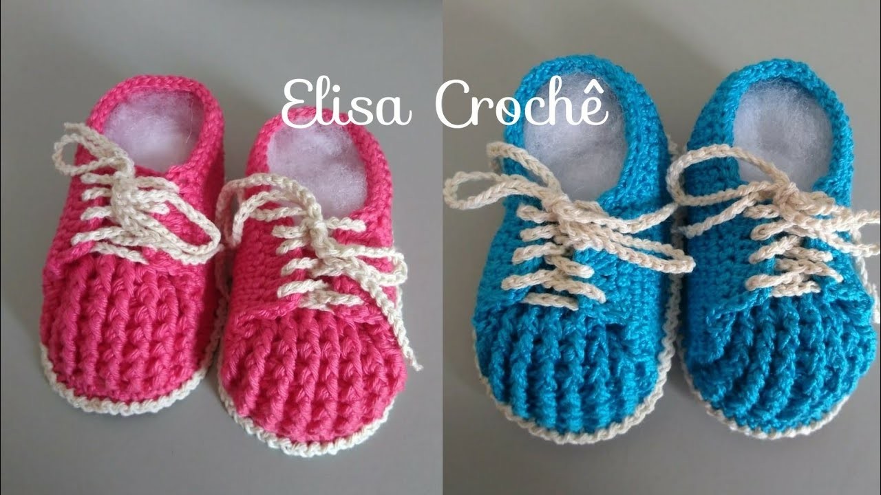 Versão canhotos:Sapatênis para bebê em crochê 10 cm ( 4 a 6 meses*) # Elisa Crochê