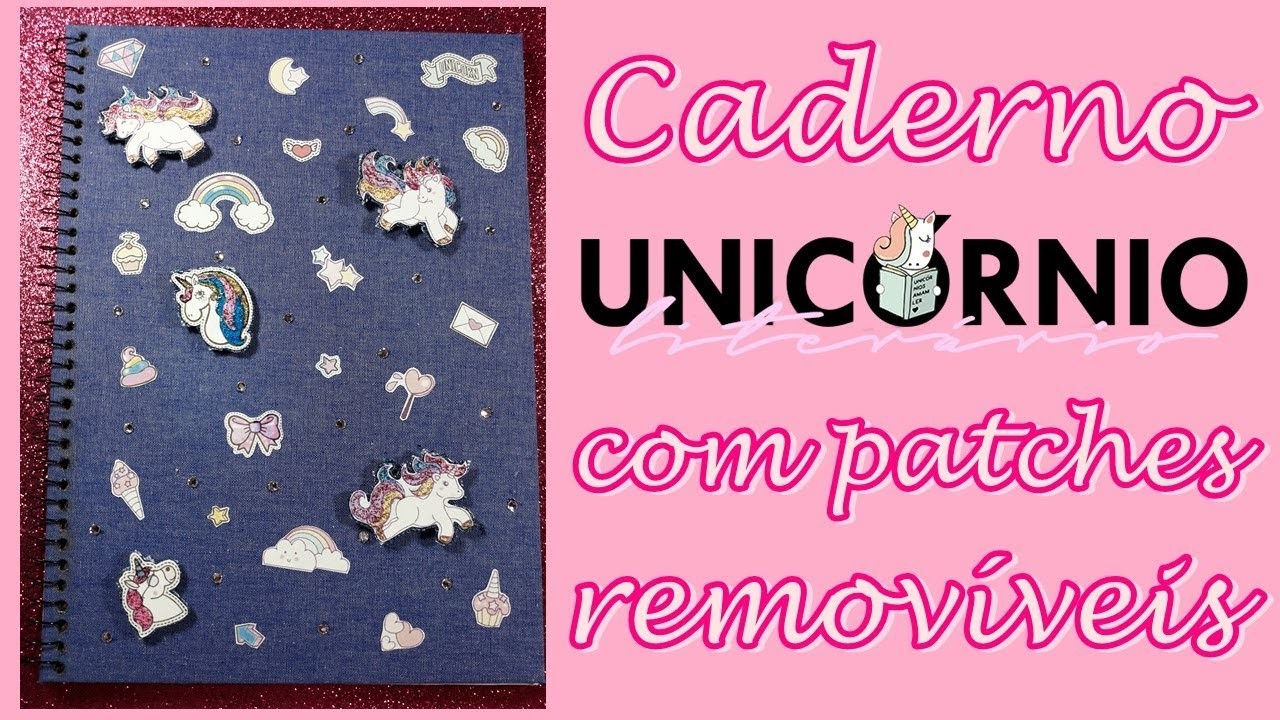 Caderno Unicónio com patches removíveis Faça você mesmo