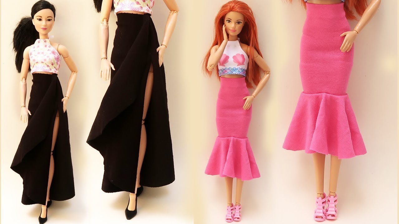 DIY Saia Sereia e Saia com Babados para Barbie e outras Bonecas - Tutorial