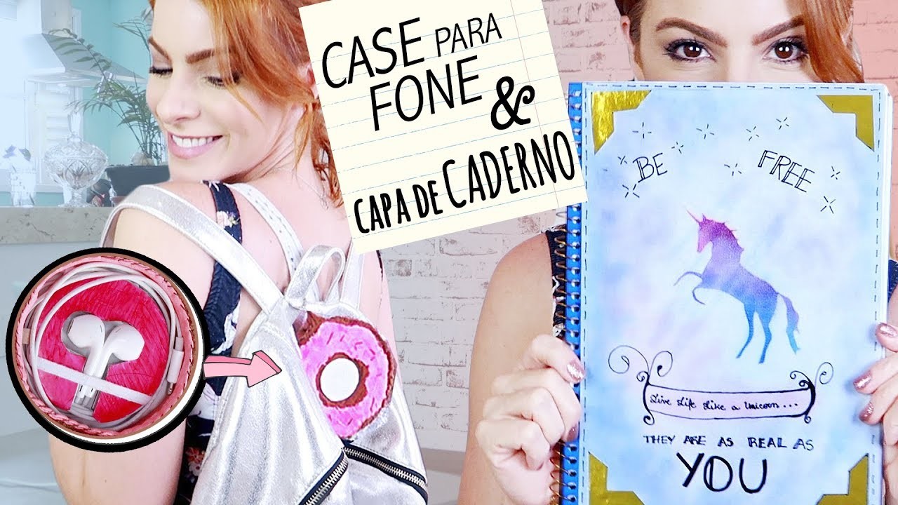 ♥ DIY Volta às Aulas!! Case pra Fone & Capa de Caderno!! ♥ Donuts & Unicórnio