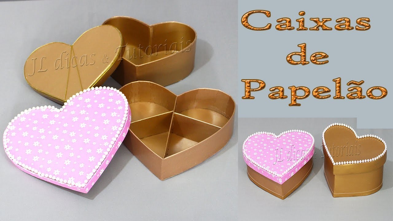 Caixas de papelão em forma de coração, diy artesanato.