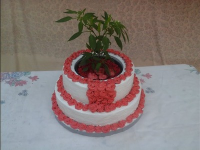 Como fazer vaso de cimento em forma de bolo de aniversario
