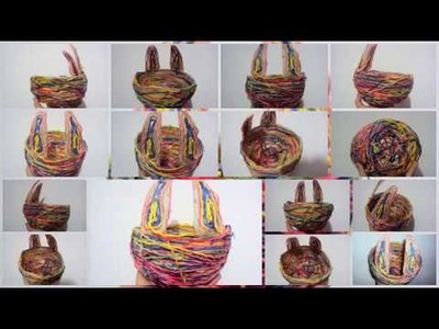 DIY cesta de páscoa feita com balão, cola e linha.
