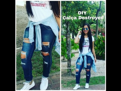 DIY: Como fazer calça jeans destroyed. customização fácil!