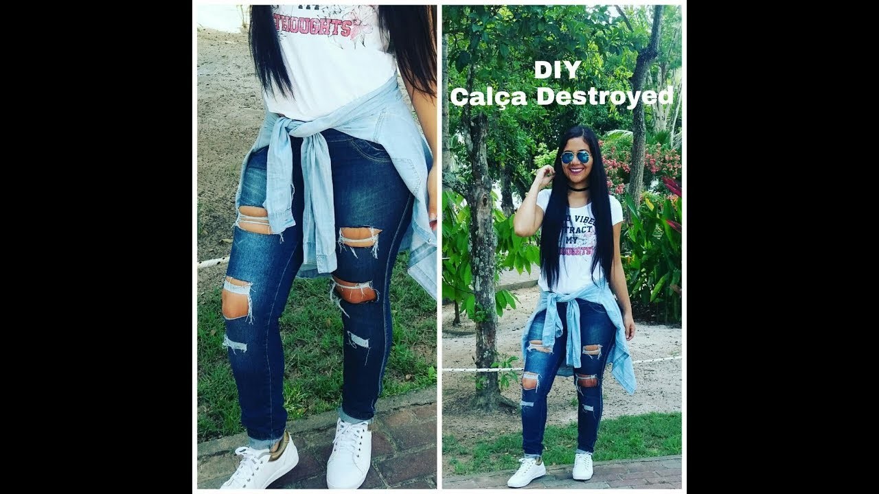 DIY: Como fazer calça jeans destroyed. customização fácil!