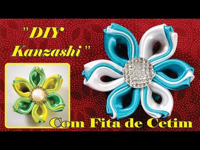 Flor de fita de cetim Kanzashi, presilha para cabelo com pétala tripla, kanzashi tutorial