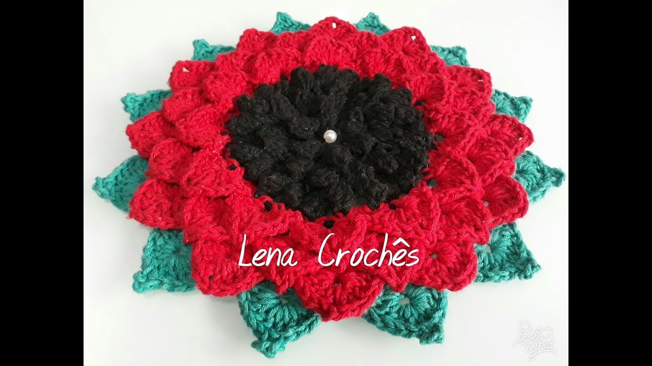 Mega Flor em Crochê ( Para Destro) #LenaCrochês #artecomeuroroma