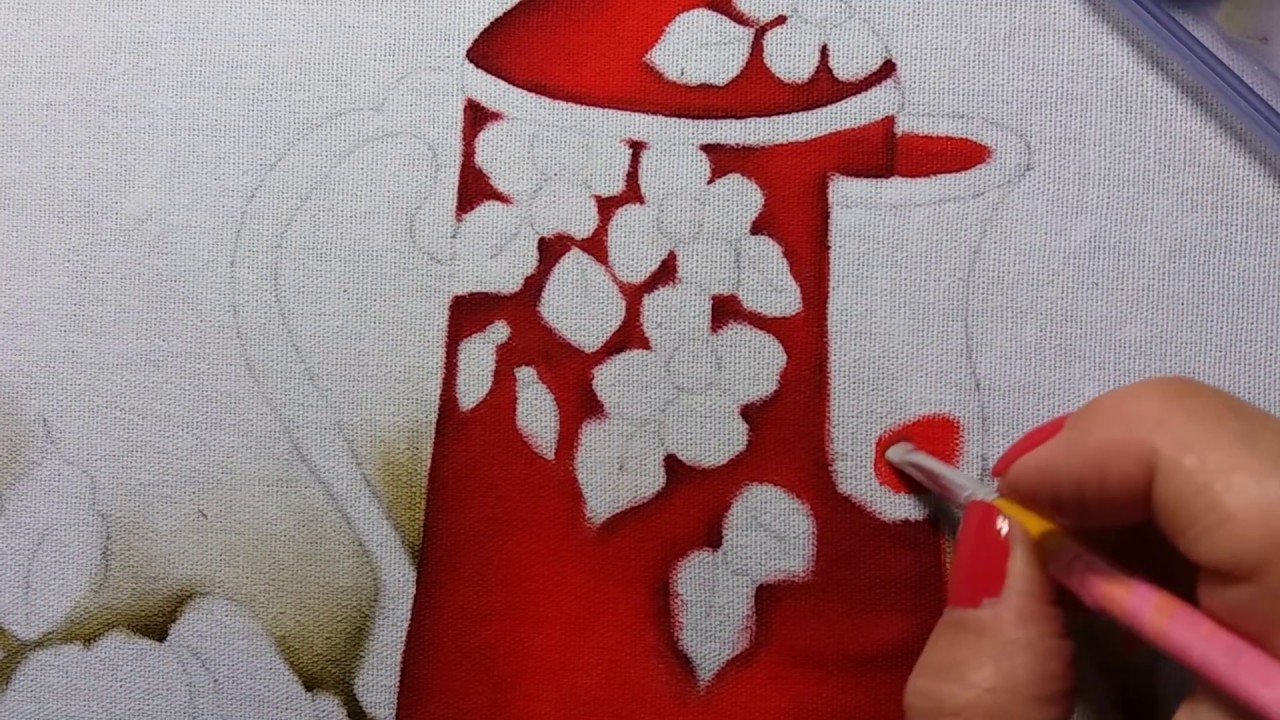 Bule vermelho - Parte 1 - Pintura em tecido