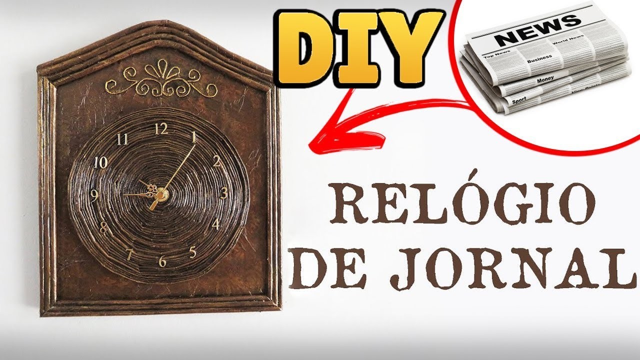 DIY: Como Fazer RELÓGIO com JORNAL e PAPELÃO (Artesanato e Reciclagem)