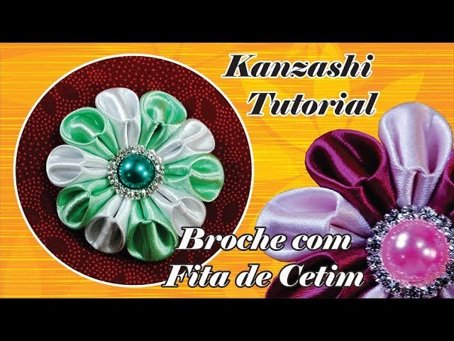 Flor de fita de cetim Kanzashi, como fazer passo a passo, broche diy kanzashi tutorial