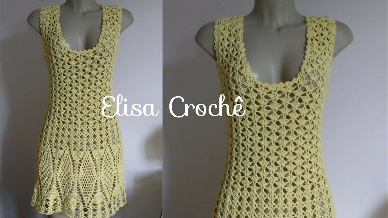 Versão destros:Vestido fiore amarelo em crochê (1° parte) # Elisa Crochê