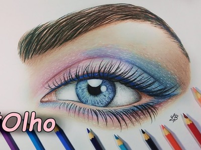 Como pintar um olho realista com lápis de cor.How to paint a realistic eye