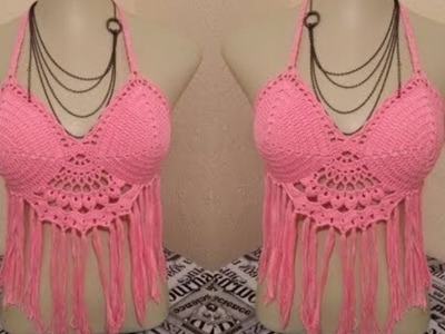 Cropped de crochê rosa