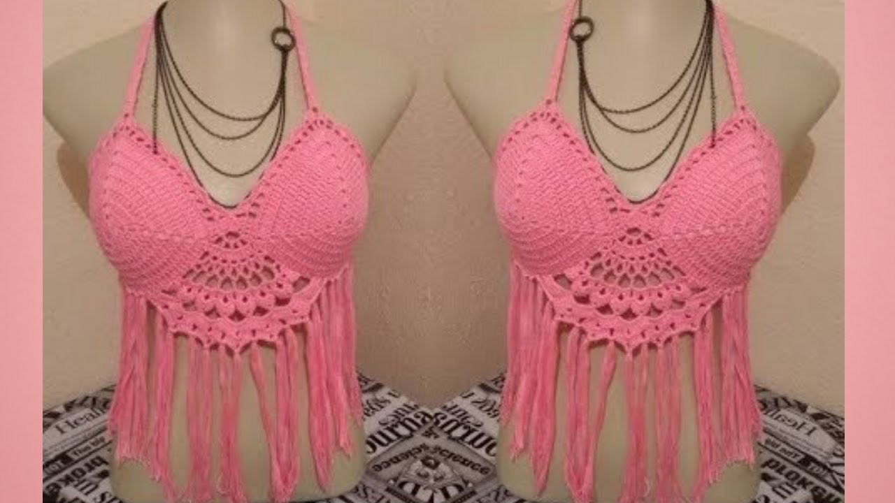 Cropped de crochê rosa