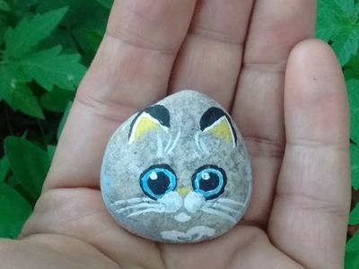 Gatinho Pintura em pedra - Kitten rock painting