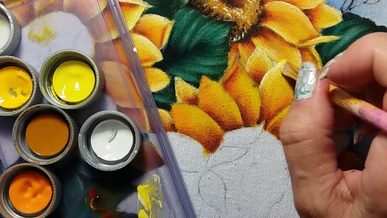 Girassol  - Parte 2 - Pintura em tecido