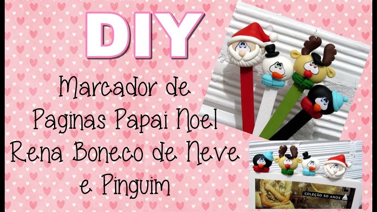 (DIY) Marcador de Paginas com Palito de Picolé #2 Papai Noel, Rena,Boneco de Neve e Pinguim