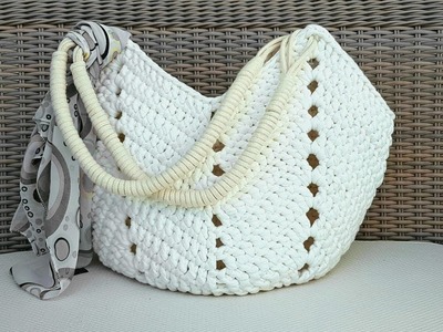 Bolsa De Crochê Com Fio de Malha - Bolsa de Praia - Tutorial de Crochê - Crochet Beach Bag Tutorial