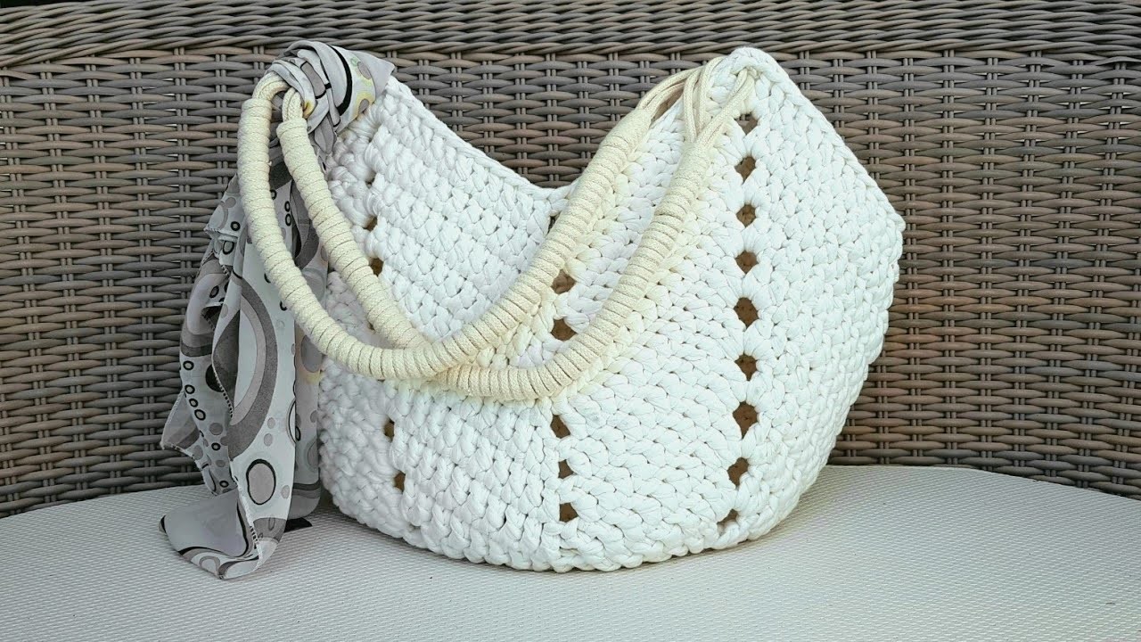 Bolsa De Crochê Com Fio de Malha - Bolsa de Praia - Tutorial de Crochê - Crochet Beach Bag Tutorial