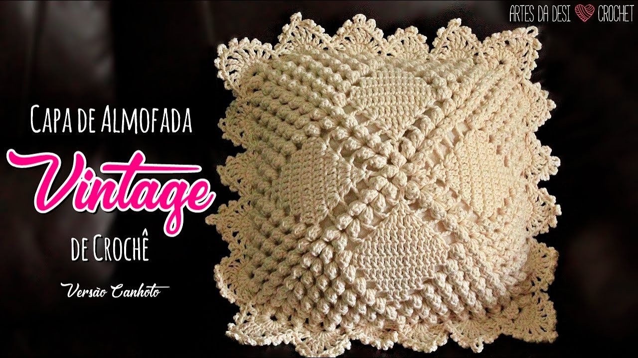 Capa de Almofada de Crochê ~ Vintage ~ Versão Canhoto ~ Artes da Desi