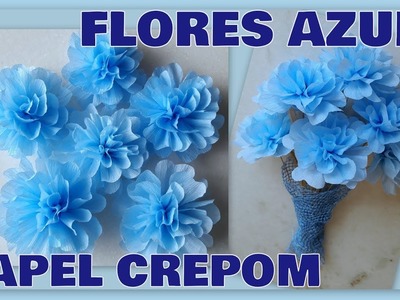 DIY FLORES AZUIS DE PAPEL CREPOM FÁCIL DE FAZER
