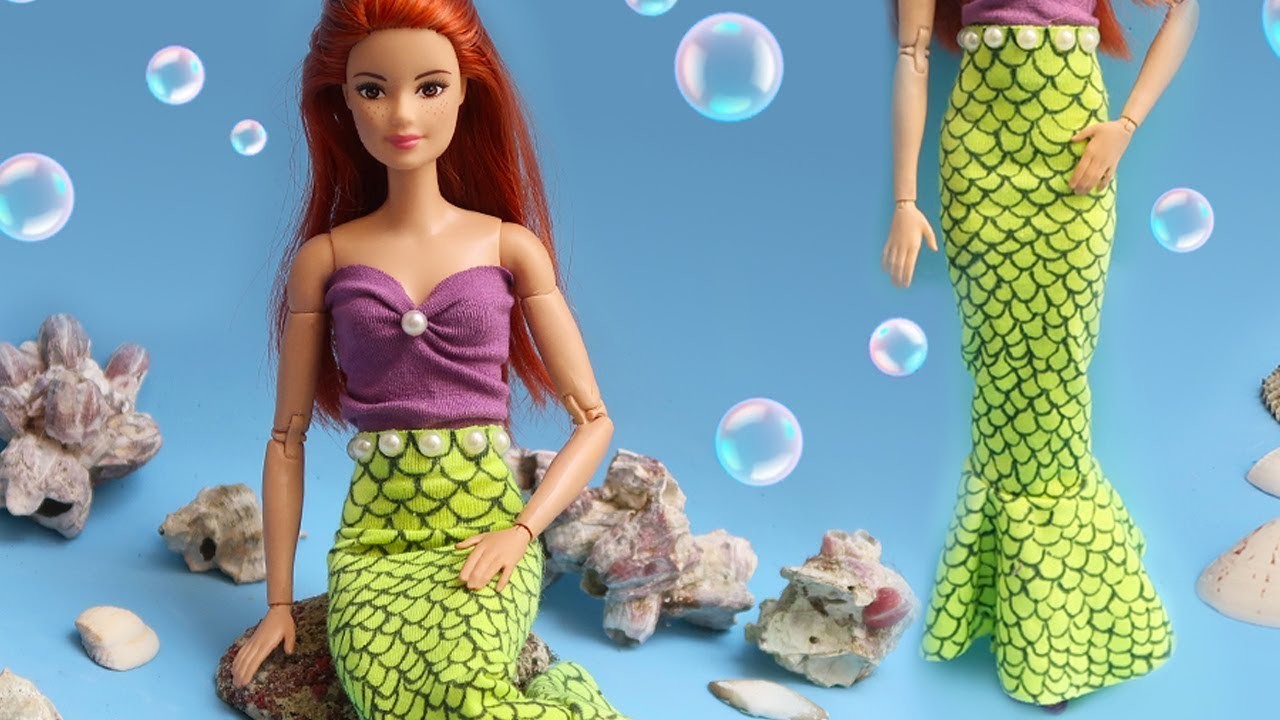DIY - Look Sereia para Barbie e outras Bonecas : Blusa e Saia Cauda (Inspirado na Sereia Ariel)