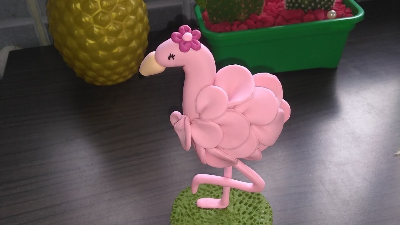 DIY Topo de Bolo Flamingo de biscuit