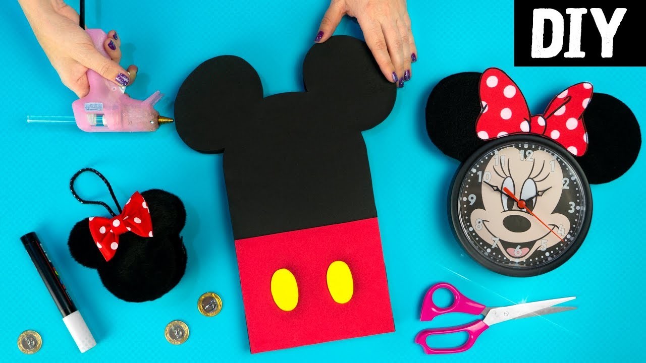 DIYs Mickey e Minnie ???? Prateleira, Porta Moedas e Relógio de parede