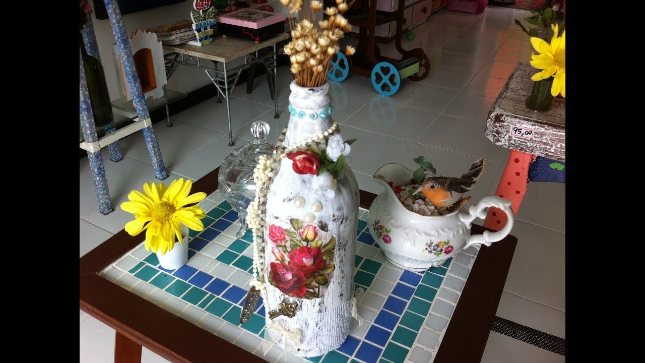 Garrafa  Shabby chic - como eu faço!