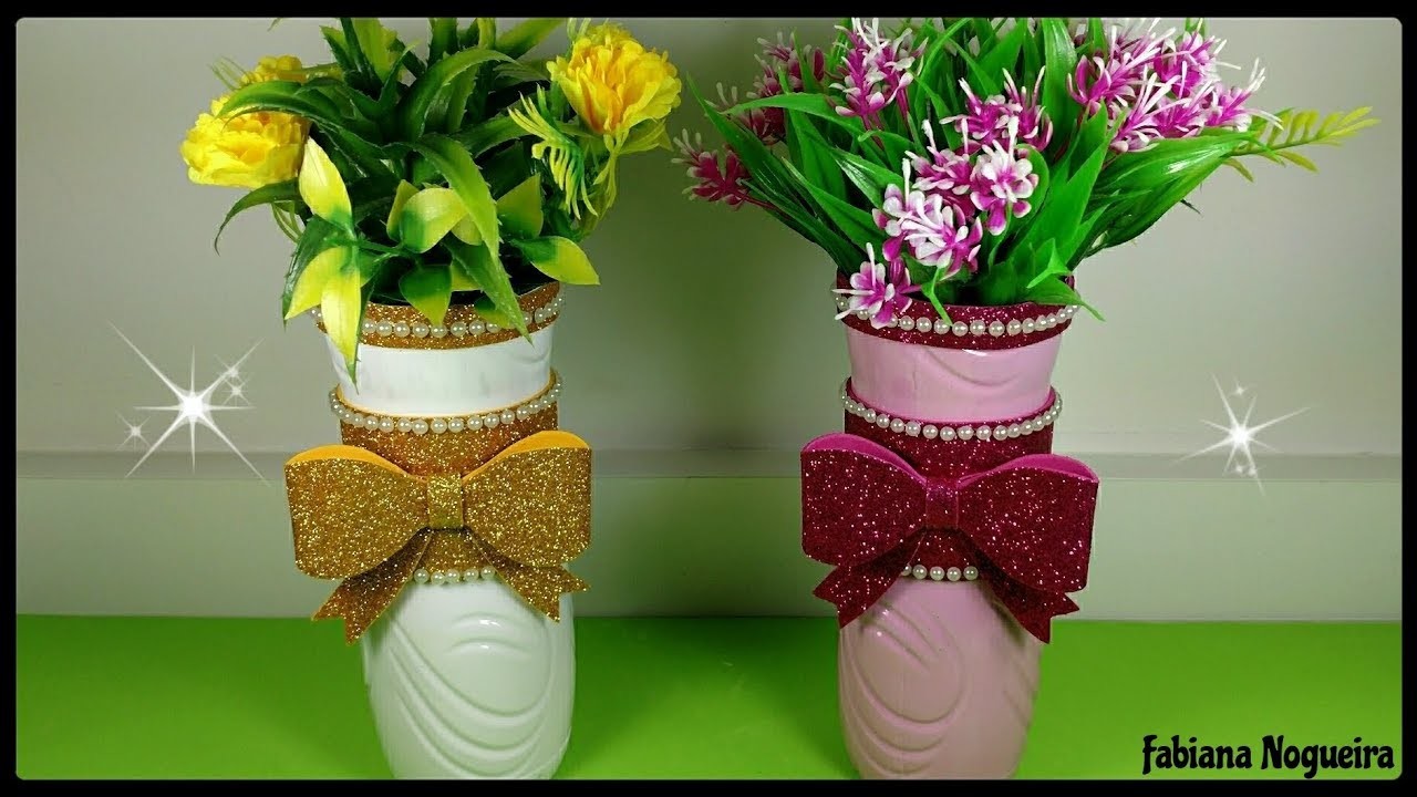 IDÉIA com Garrafa Pet Dia das mães. Vasinhos decorados ????????