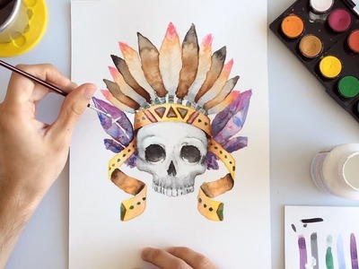 Aquarela - Caveiras, Penas e Diamantes