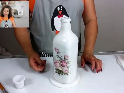 Decoupage com guardanapo na garrafa - DIY - Craquelê