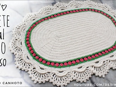 Tapete Oval de Crochê Bico Russo |Versão Canhoto| - Artes da Desi