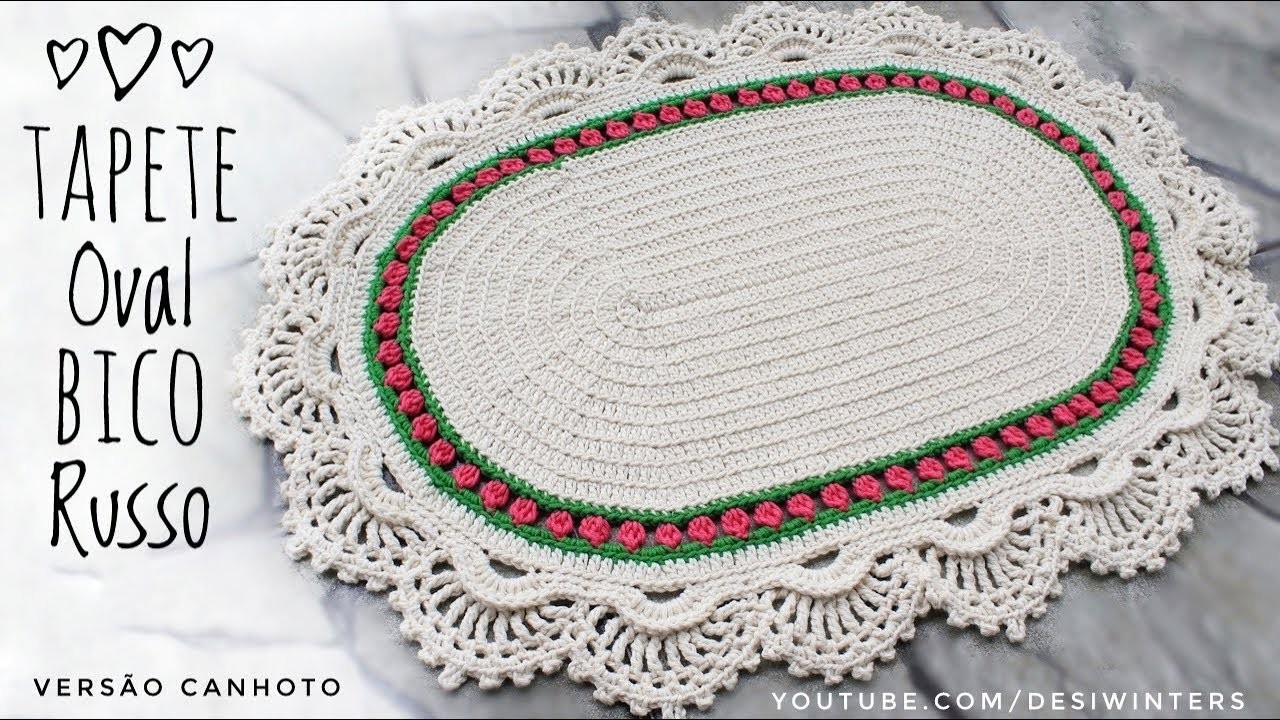 Tapete Oval de Crochê Bico Russo |Versão Canhoto| - Artes da Desi