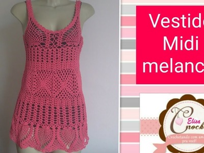 Versão canhotos:Vestido Midi Melancia em crochê (mangas) (3°parte última) # Elisa Crochê