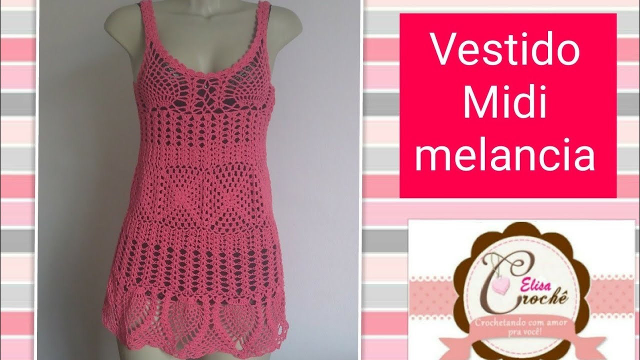 Versão canhotos:Vestido Midi Melancia em crochê (mangas) (3°parte última) # Elisa Crochê