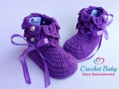 Botinha BIANCA de Crochê - Tamanho 09 cm - Crochet Baby Yara Nascimento