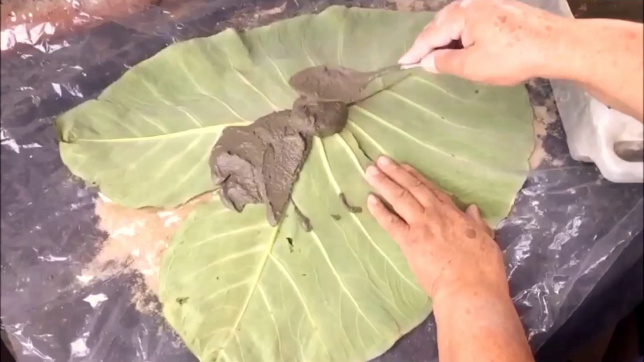Como fazer uma folha de taioba  decorativa feita com cimento areia e toalha