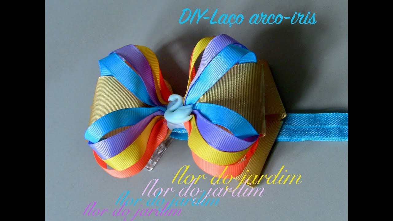 DIY - Laço Arco iris de fita de gorgurão - Ribbon tie in the colors of the rainbow