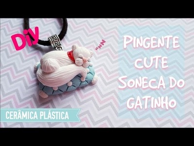 DIY Pingente Cute Soneca do Gatinho em Cerâmica Plástica(Polymer Clay)