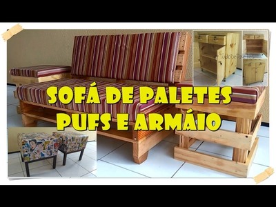 #Palete da VEZ 15 - Sofá de paletes, puffs e armários. Sofa pallets, puffs and cabinets