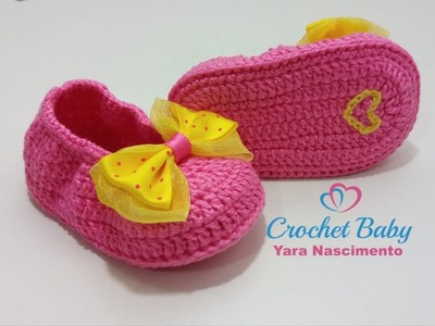 Sapatinho de Crochê com LASTEX - Tamanho 09 cm - Crochet Baby Yara Nascimento