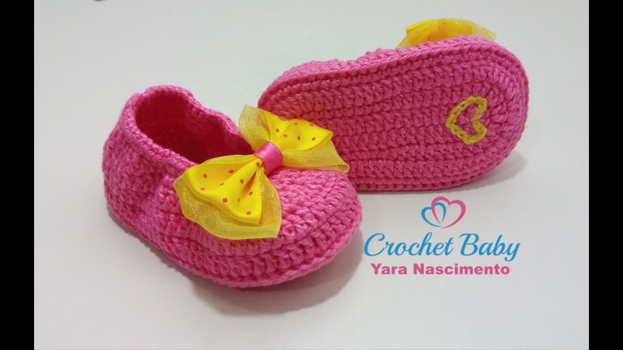 Sapatinho de Crochê com LASTEX - Tamanho 09 cm - Crochet Baby Yara Nascimento