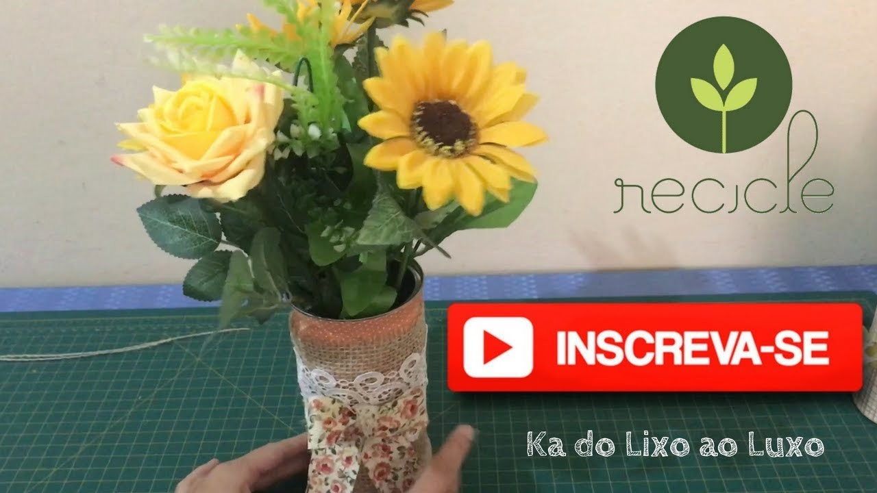 Vaso de Flor com Lata decorada com Tecido e Renda -  Artesanato- Diy
