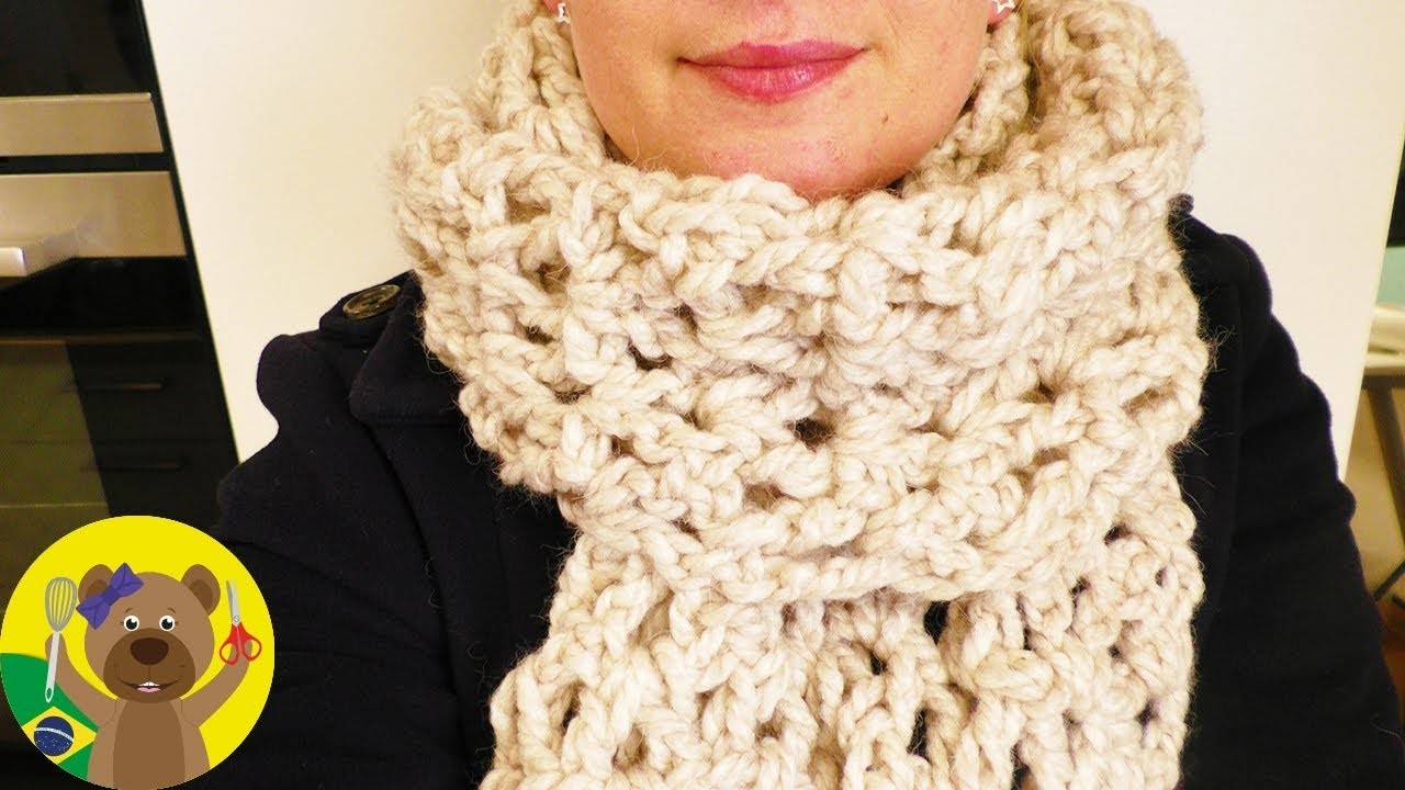 Cachecol de Crochê com Padrão em V | Tutorial de Crochê super fácil e rápido de fazer
