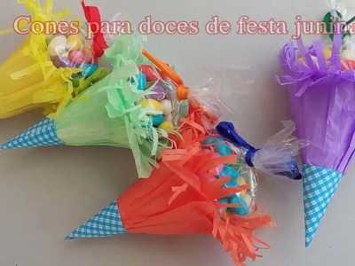 Como fazer cone para doces de festa junina - decoração festa junina