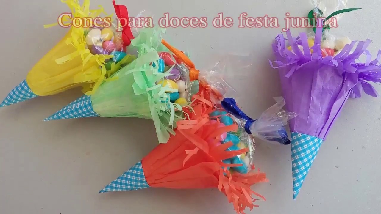 Como fazer cone para doces de festa junina - decoração festa junina