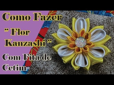 DIY kanzashi, Flor de fita de cetim Kanzashi, como fazer passo a passo, kanzashi tutorial